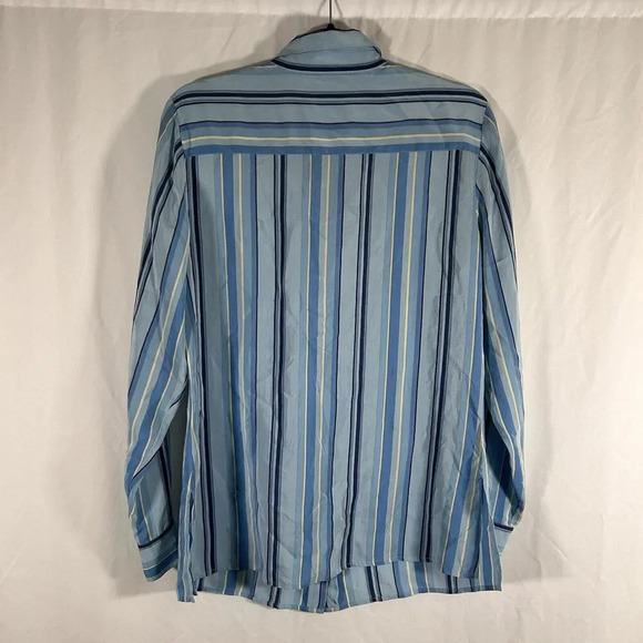 Evan Picone Silk Shirt Women's 10 Blue Striped Button Up Long Sleeve Pocket - Picture 8 of 11